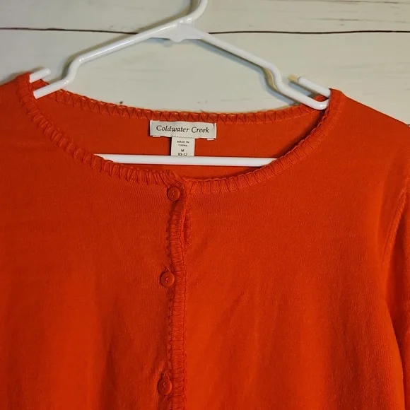 Coldwater Creek Orange Button Up Cardigan Sweater 3/4 Sleeve Size Medium M 10-12 - Picture 2 of 11
